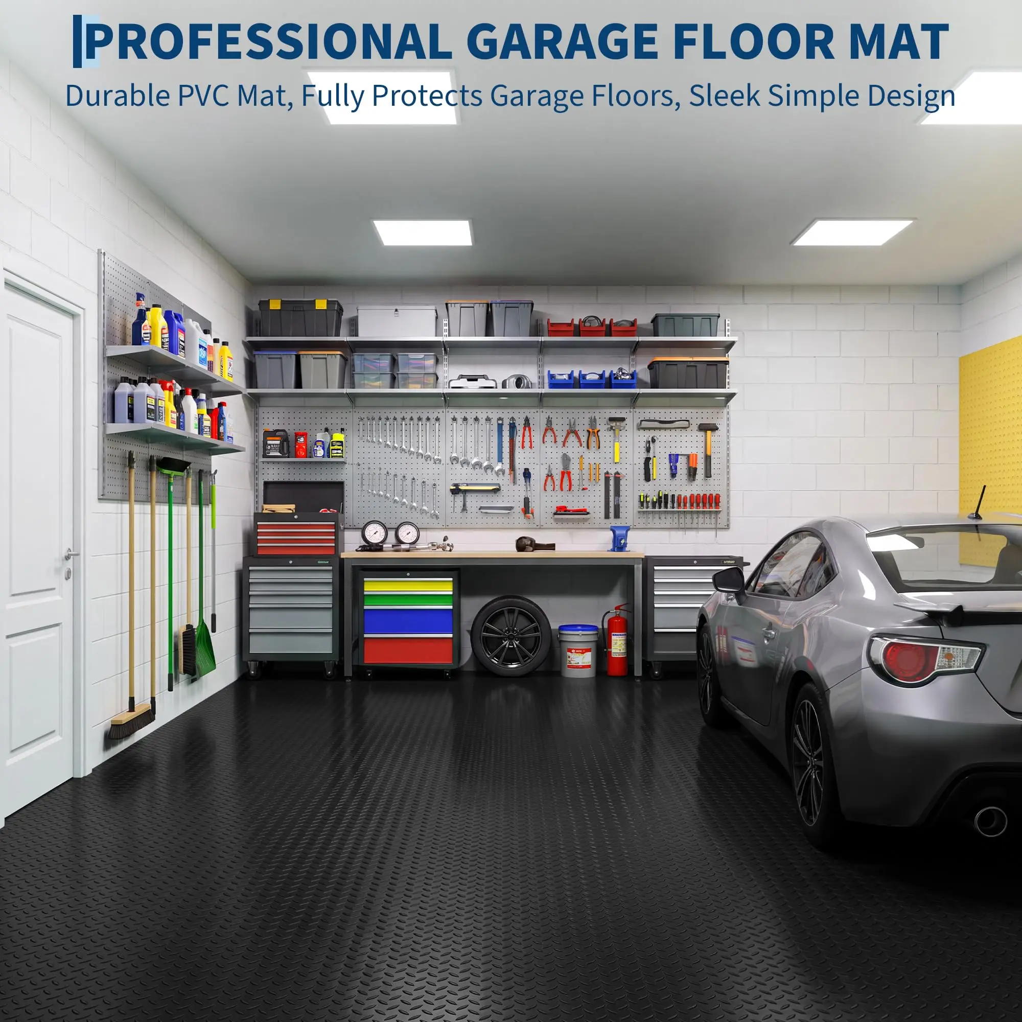 Heavy Duty PVC Garage Floor Mat 7.5x20 Ft, 2.8mm Thick Diamond Plate Waterproof Non-Slip Parking Pad for Oil Spills