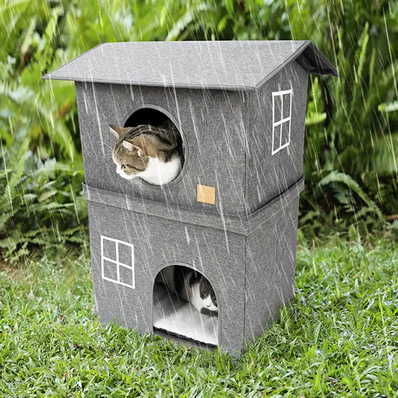 Cat Houses For Indoor Cats 2-Layer Indoor Foldable Pet Shelter Quick & Easy Assembly Cat Beds Semi-enclosed Pet House Cold