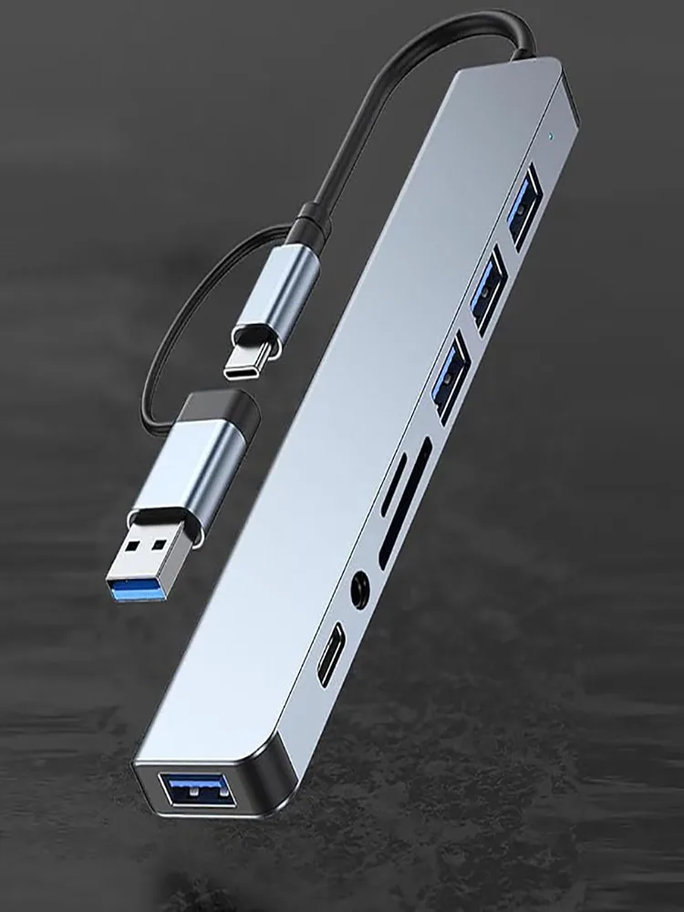 Hub USB C 8w1, 4 porty USB, 1 gniazdo USB-C, czytnik kart TF/SD, wyjście audio 3,5 mm do MacBook Pro, iPad Pro, iPhone 15, laptopa — zdjęcie 2