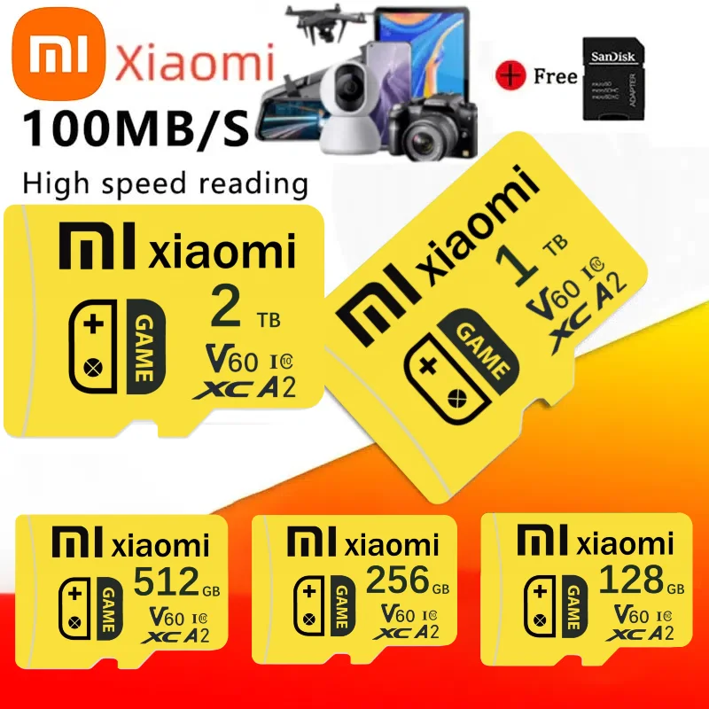 Xiaomi 2TB Original Memory Card 128GB A2 Super Micro SD Card 1TB Mini SD Card Flash TF Card For Sony For Lenovo Gift SD Adapter