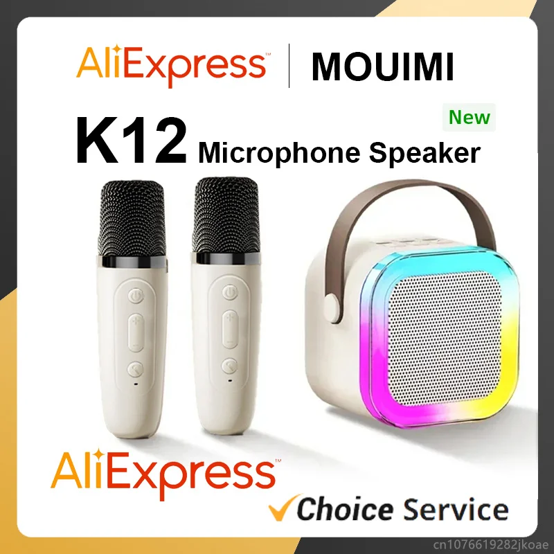 New K12 Karaoke Machine Portable Bluetooth Speaker With 1-2 Wireless Microphones HiFi Family Singing Loudspeaker Children's Gift