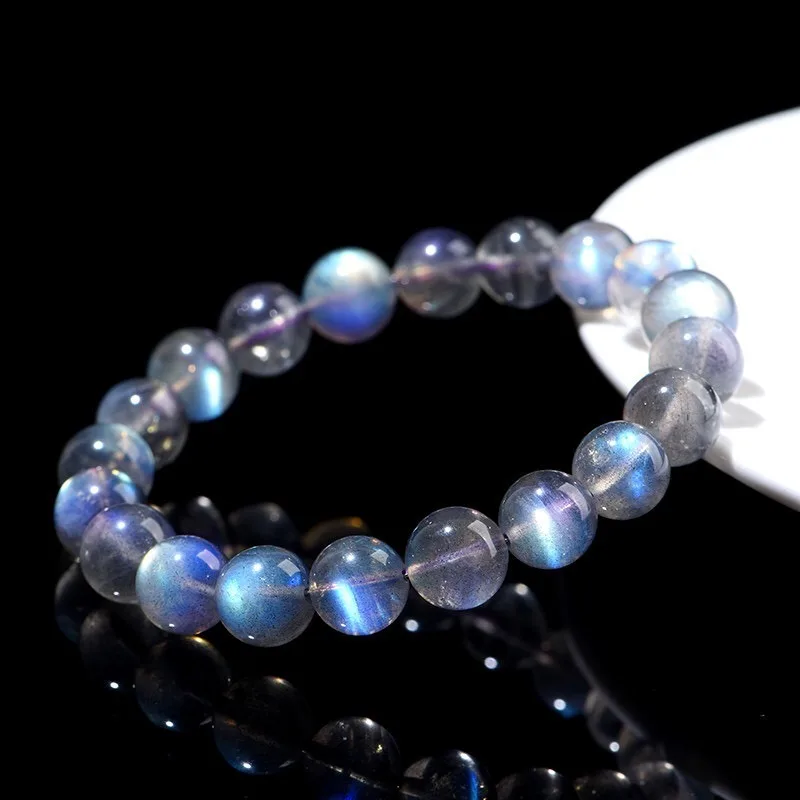 

Natural High-quality Grey Moonlight Stone Bracelet for Woman Each Bead Has A Unique Beautiful Luster Carry Appraisal Certificate