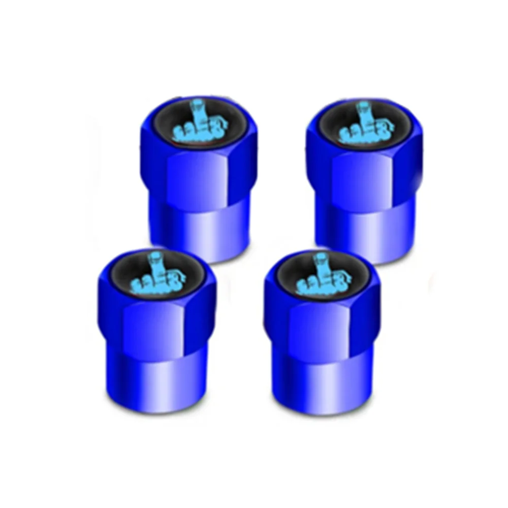 4x Blue Blue Middle Finger Tire Valve Stem Caps Wheel Tire Air Valve for 4Runner Tacoma Silverado Ram Sierra Ranger Yukon F150