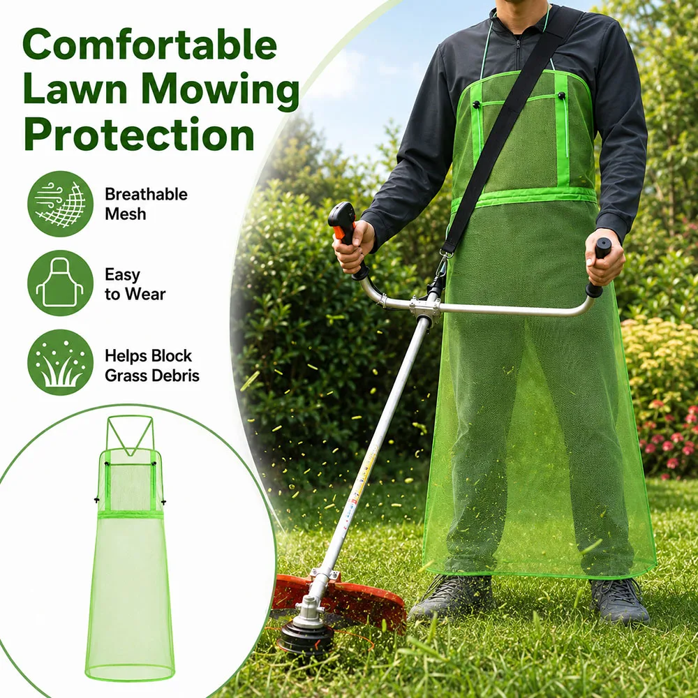 Garden Lawn Mowing Clothing, Trimmer Shoulder Harness with Durable Nylon Strap, Breathable Mesh Garden Mowing Apron with Pocket