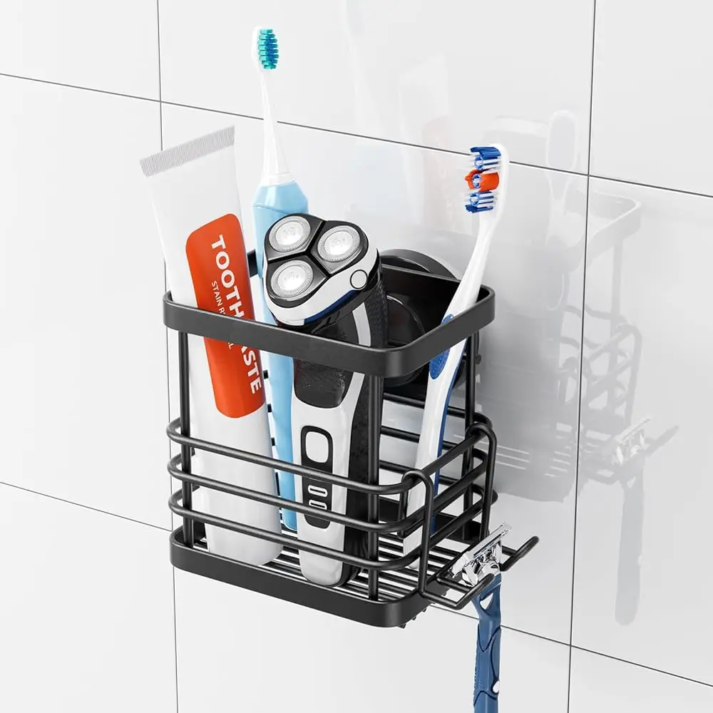 

Patented Suction Cup Toothbrush Holder, Stainless Steel Anti-Puddling Shower Toothbrush Holder, No Drilling Removable Organi