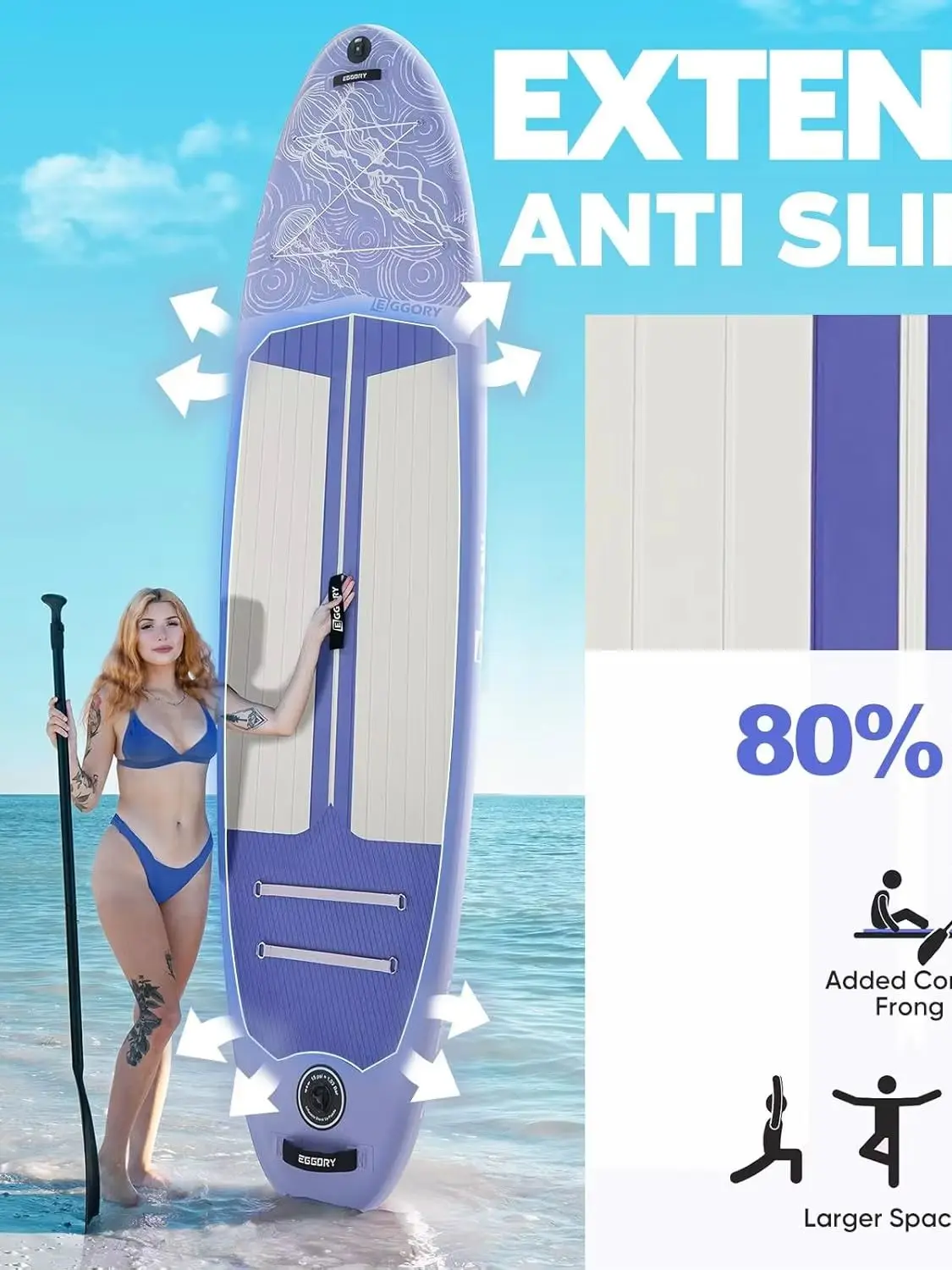 EGGORY Aufblasbares Stand-Up-Paddleboard, 34 Zoll, ultrabreites SUP-Board, 400 lbs Tragkraft, 12-15 PSI, Lila Quallen-Surfbrett für Erwachsene, Jugendliche, Anfänger, leicht, stabil, tragbar,