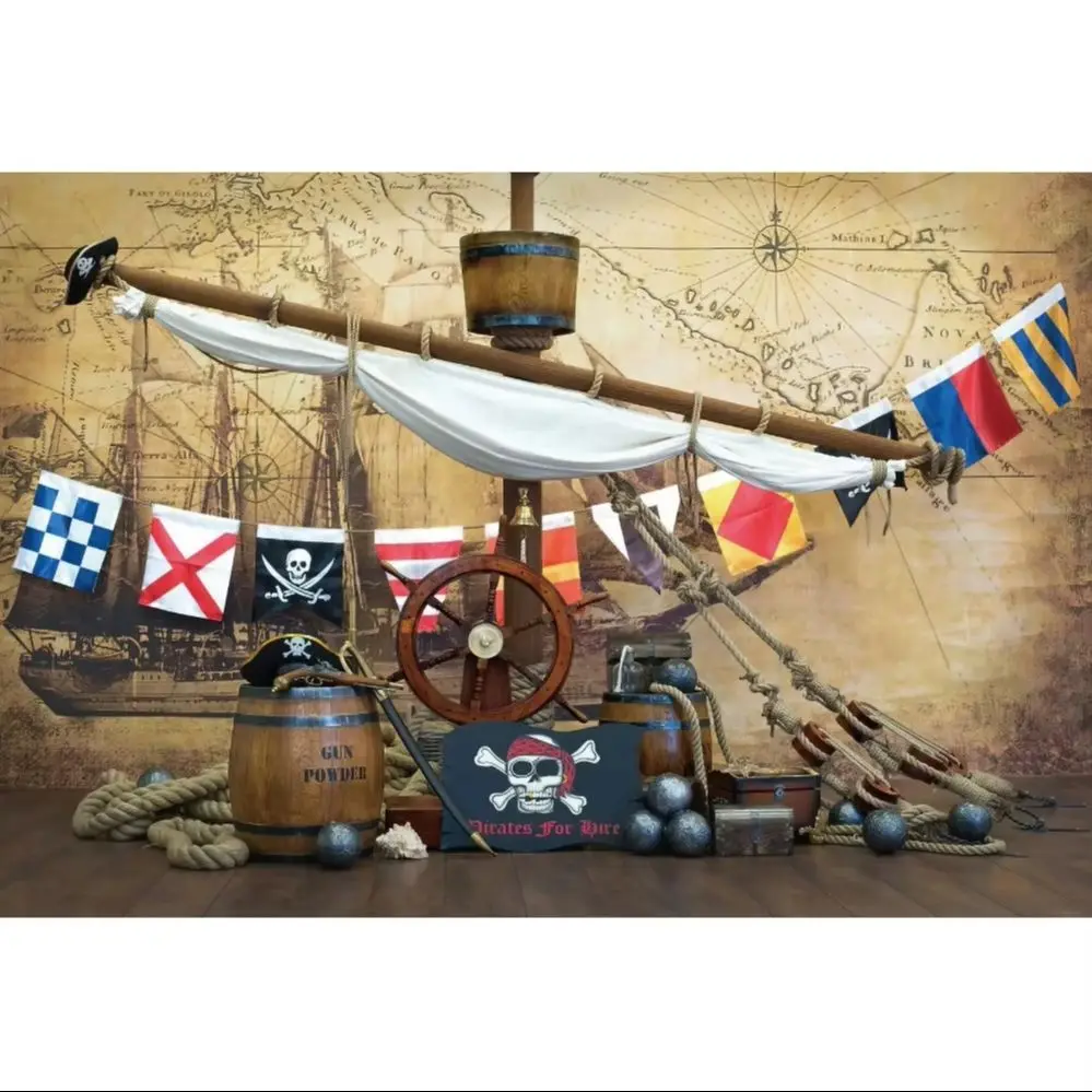 Arrière-plan thème Pirate, accessoires Photo, carte du monde du trésor Antique, fête d'anniversaire pour enfants, Portrait de bébé, arrière-plan de photographie