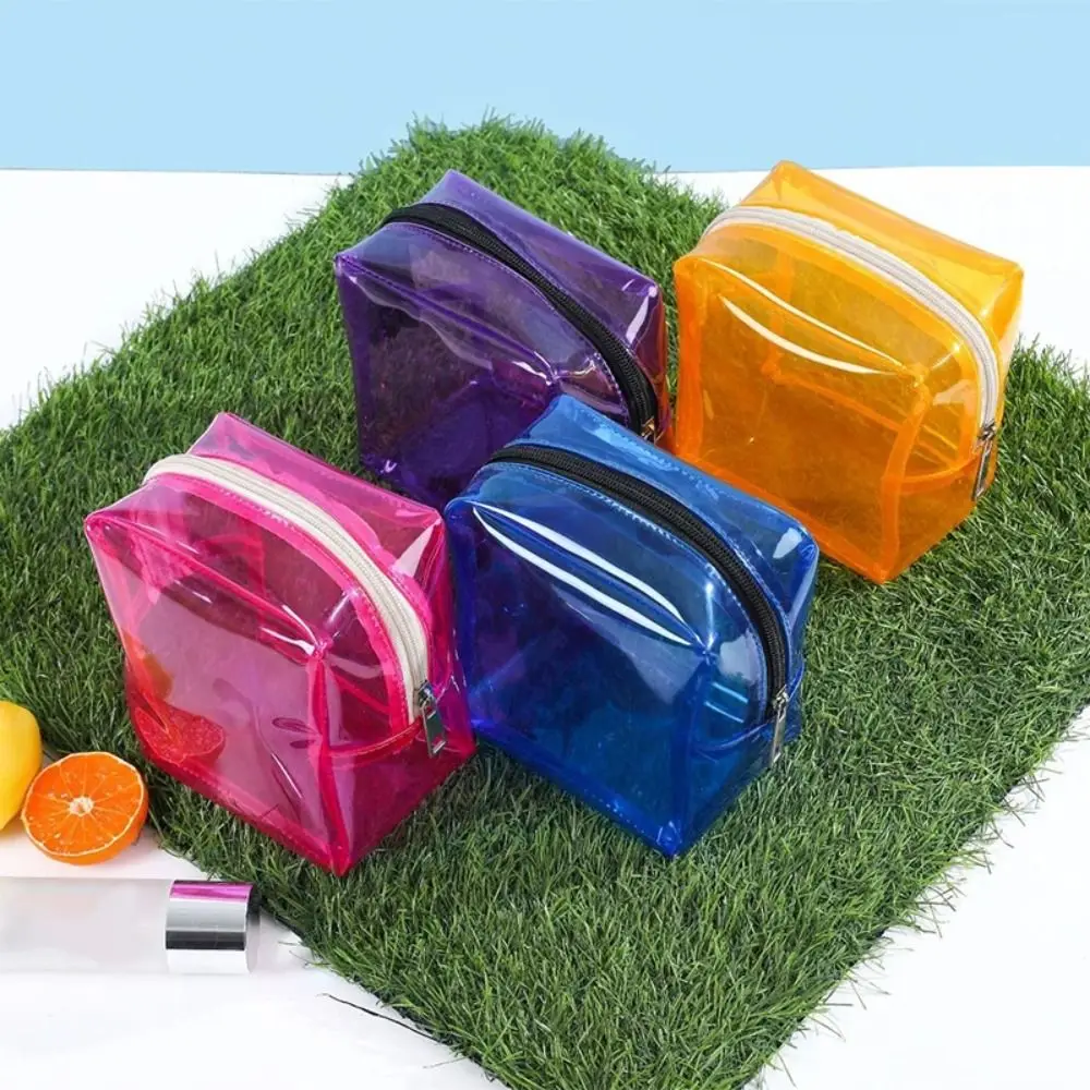 Cute PVC Jelly Cosmetic Bag Summer Beach Bag PVC Transparent Bag Coin Purse Makeup Bag Square Storage Bag Women