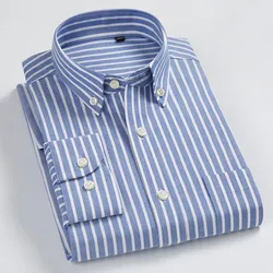 8XL 7XL Pure Color Striped / Plaid Longsleeve Shirt for Men Dress Shirts 100% Cotton Oxford Business Oversized Button Up Shirt