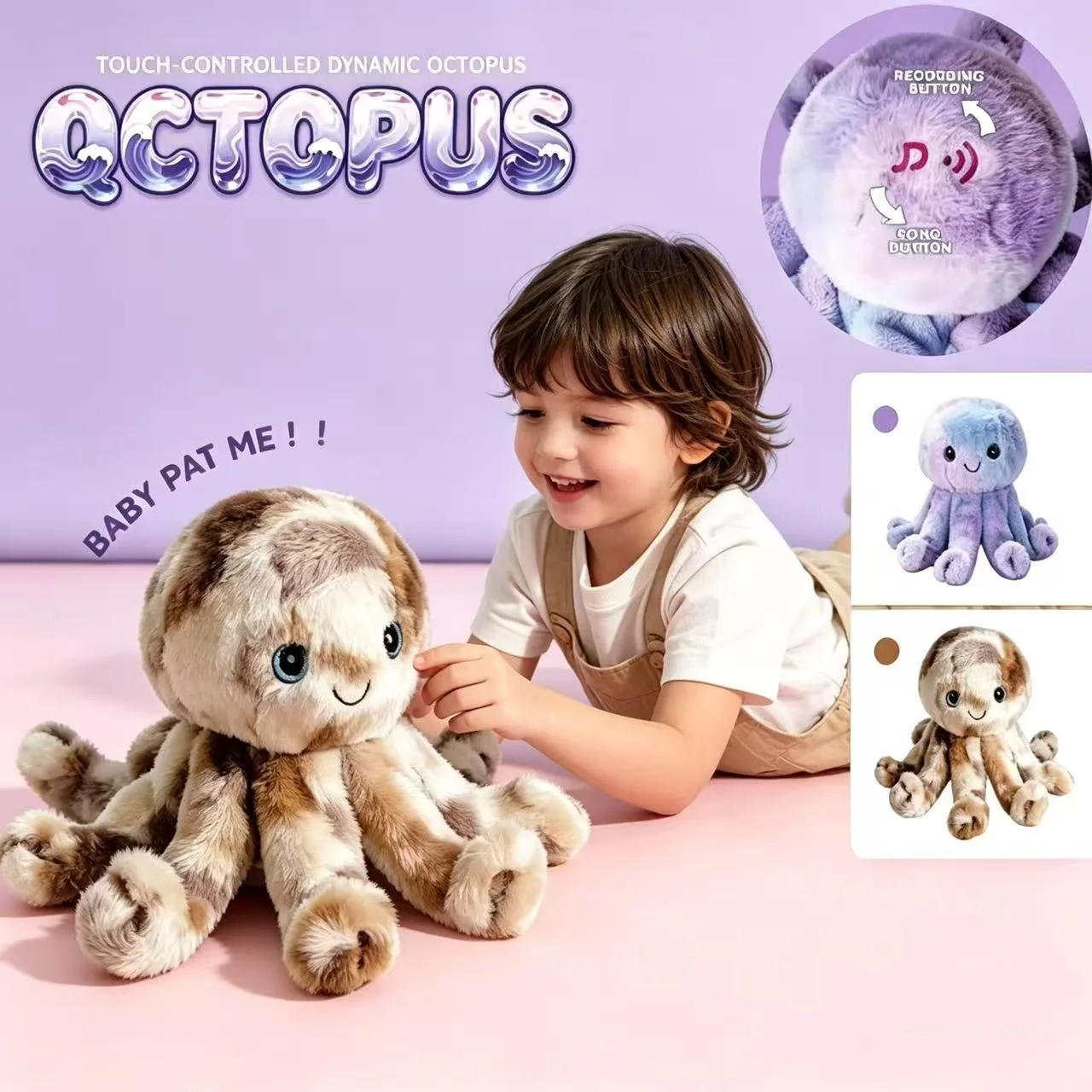 Octopus Plush Toy Sensory Touch Activated Crawling Octopus Toy Recording For Kids Boys Girls Kids Bedroom Living Room Home