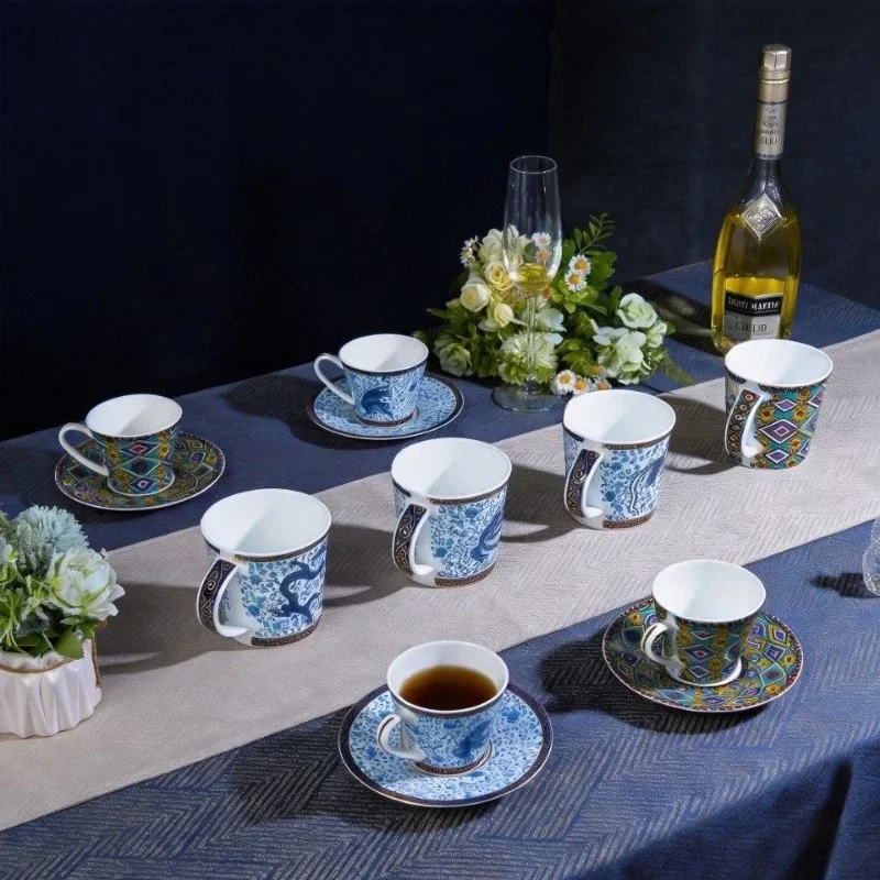 High-End 250ML Coffee Cup Afternoon Tea Cup With Dragon Tiger And Phoenix Patterns And Retro Pattern Ceramic Water Mug