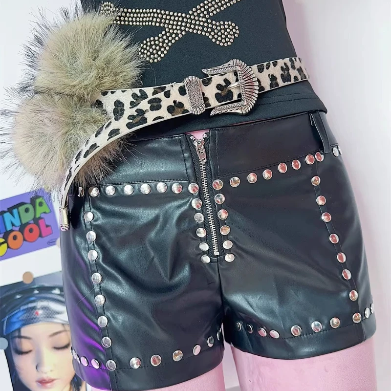 Shorts en cuir PU polyvalents pour femmes, style original européen et américain, Y2K, fille branchée, punk, sous-culture rétro, rivets