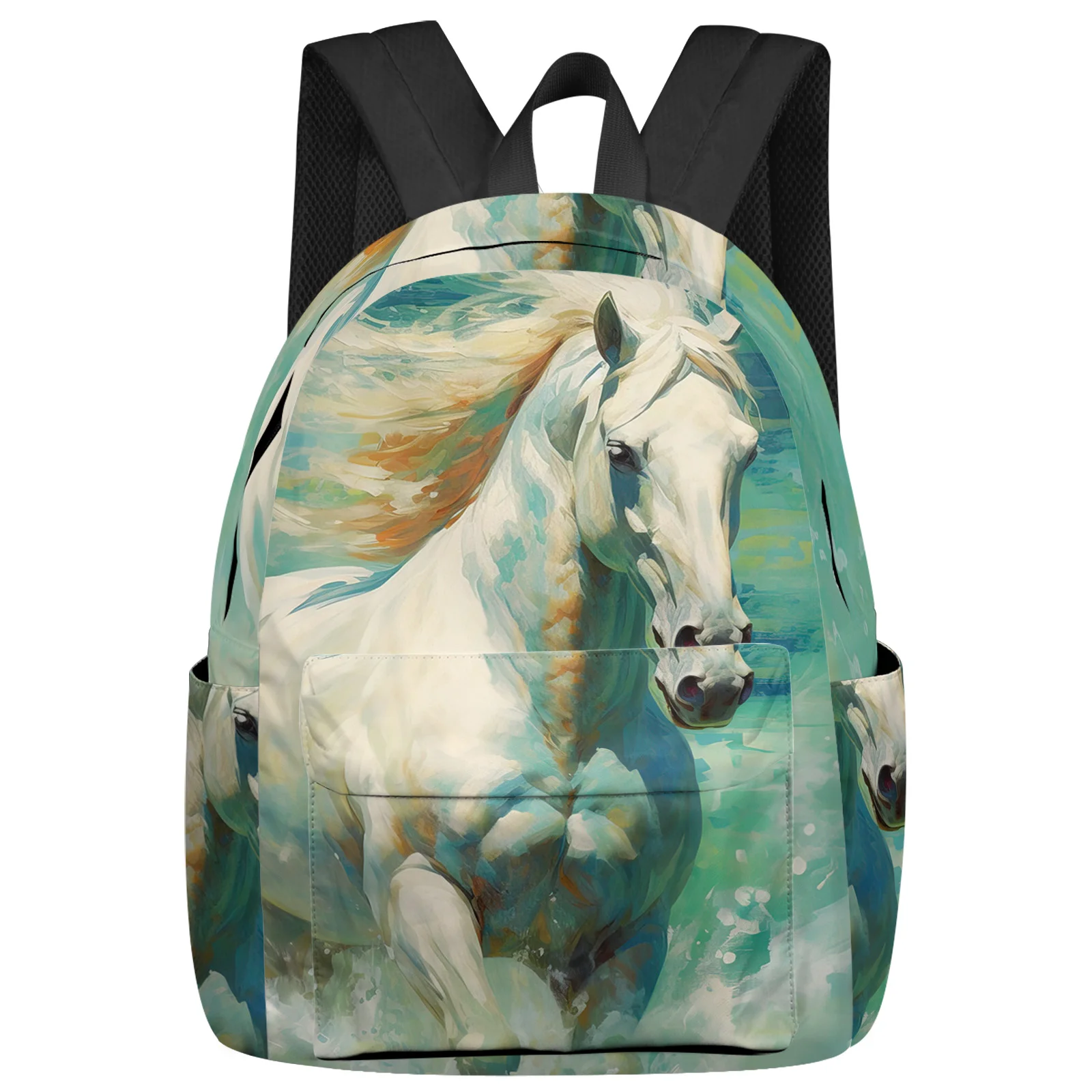 Horse Running Watercolor Ears Student School Bags Laptop Custom Backpack For Men Women Female Travel Mochila