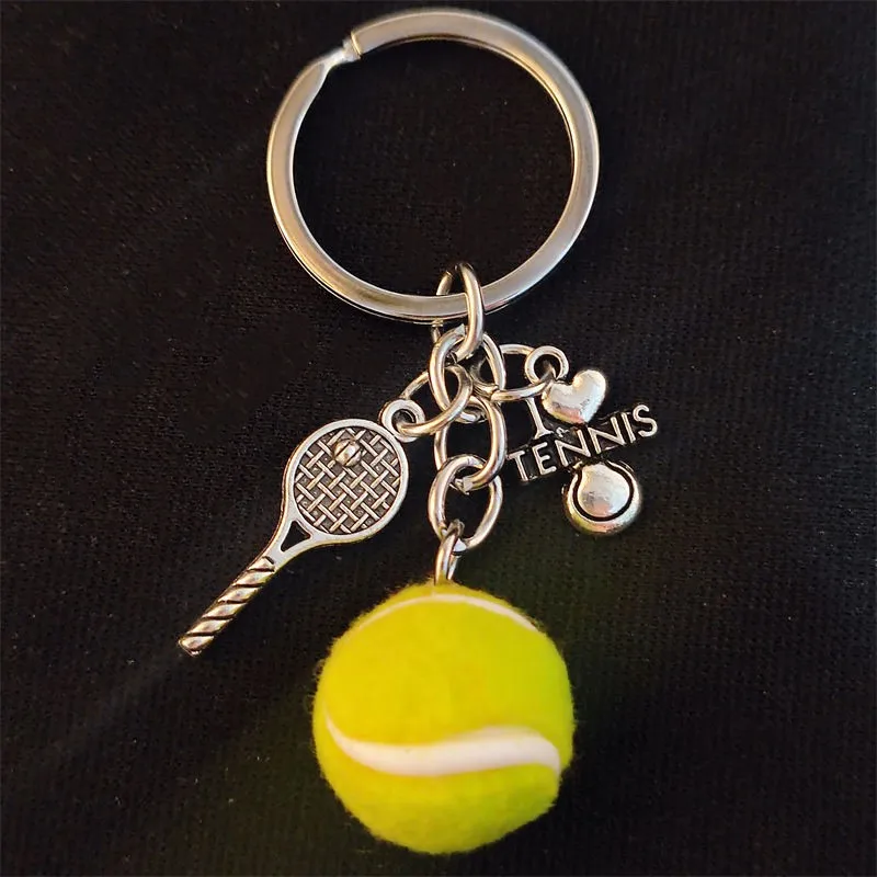 I Love Tennis Player Key Chain Mini Tennis Ball Girl Keyring Sports Charms Women Jewelry Accessories Pendant Gifts Fashion