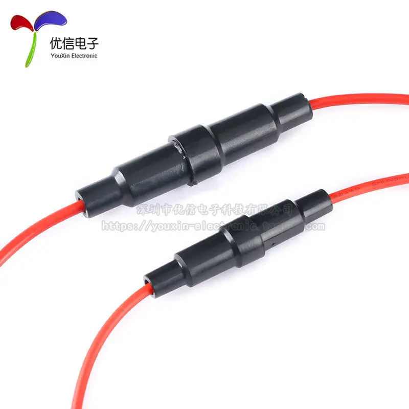 Glass fuse holder 5 * 20mm (pair of male and female shells) with wire with spring, all copper wire (5 pieces)