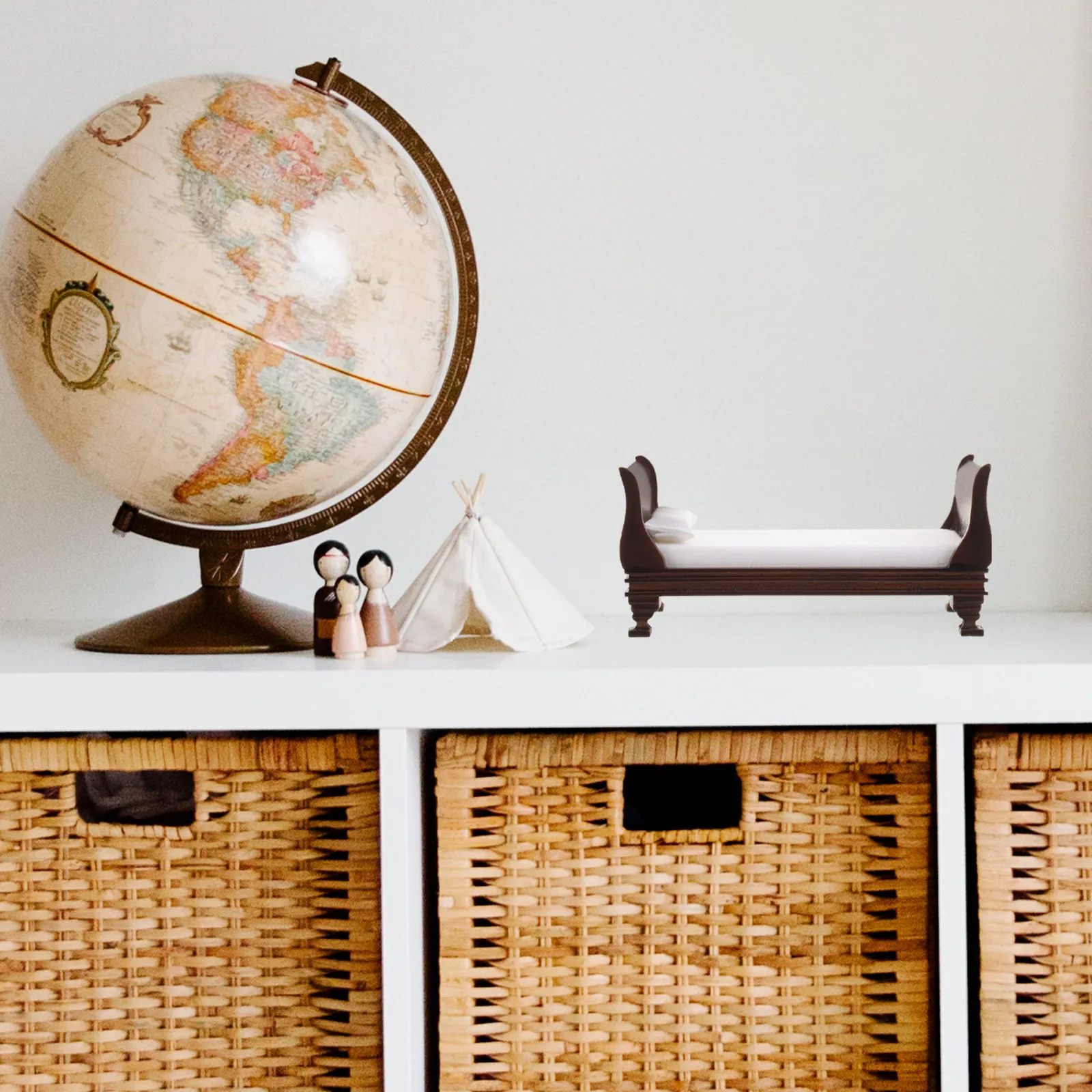 

Mini Wooden Single Bed Fabric Material Miniature High Simulation Compact Size Tiny Single Bed Mini Furniture Decoration