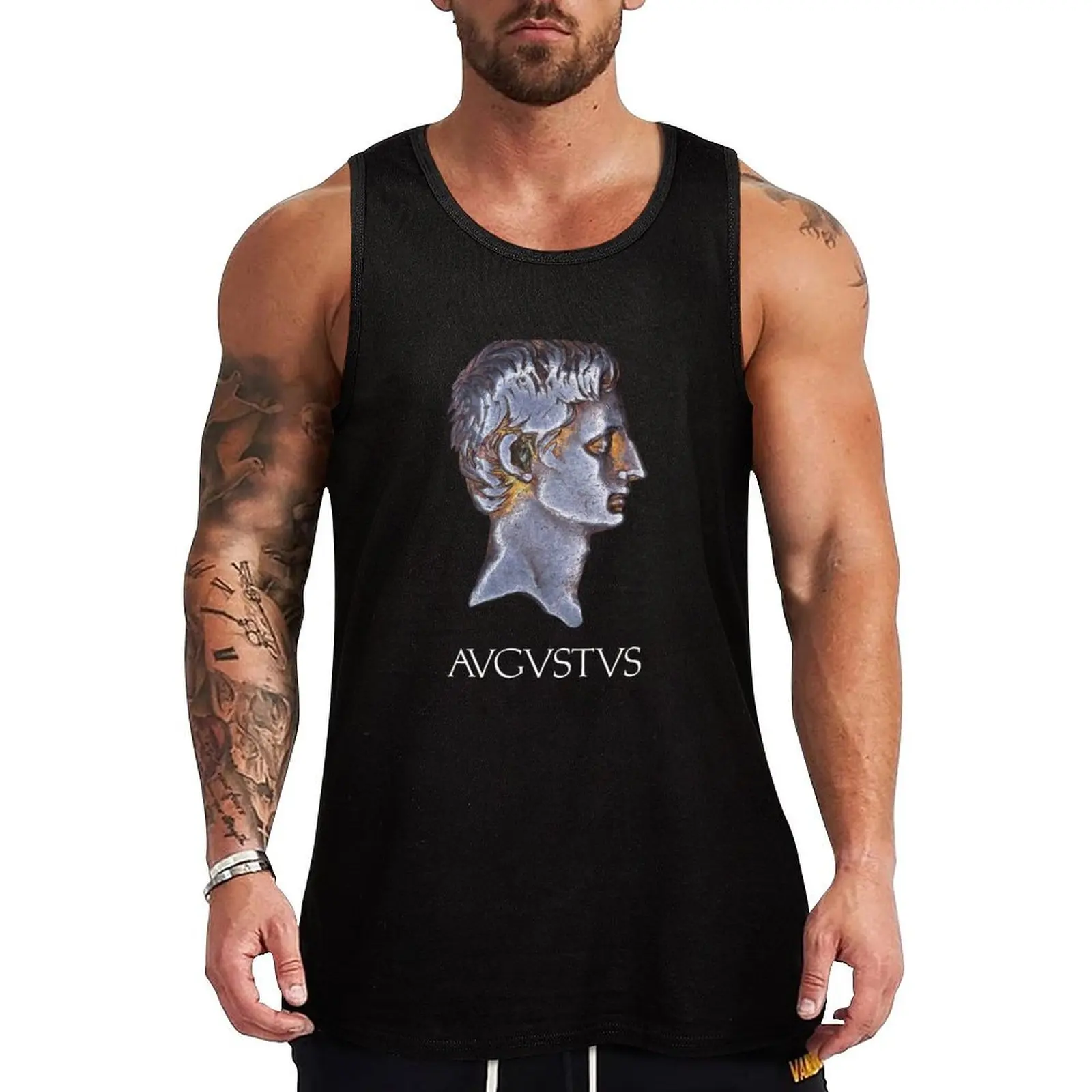 Emperor Augustus Coin Portrait with Name Tank Top gym t shirt men clothes for men summer sleeveless shirts clothing men