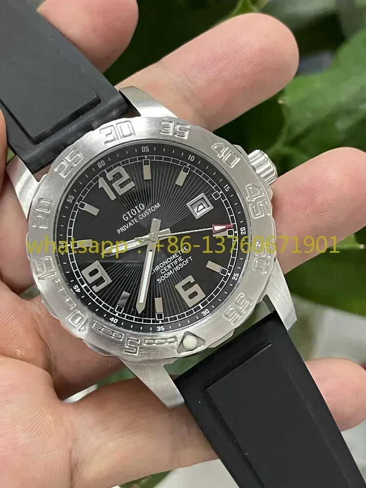 Luxury Mens Automatic Mechanical Watch Black White Rubber Stainless Steel Luminous Sapphire