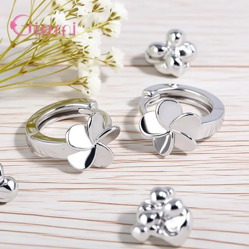 

Изящные металлические серьги-кольца из стерлингового серебра 925 пробы с пятью лепестками в виде цветка для женщин и девочек, модные ювелирные изделия для вечеринок, подарки, аксессуары