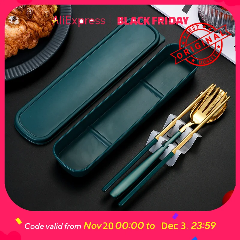 Tragbares Utensilien-Set aus Edelstahl – 3-teiliges Reisebesteck mit Gabel, Löffel, Essstäbchen für den Einsatz im Freien und Studenten