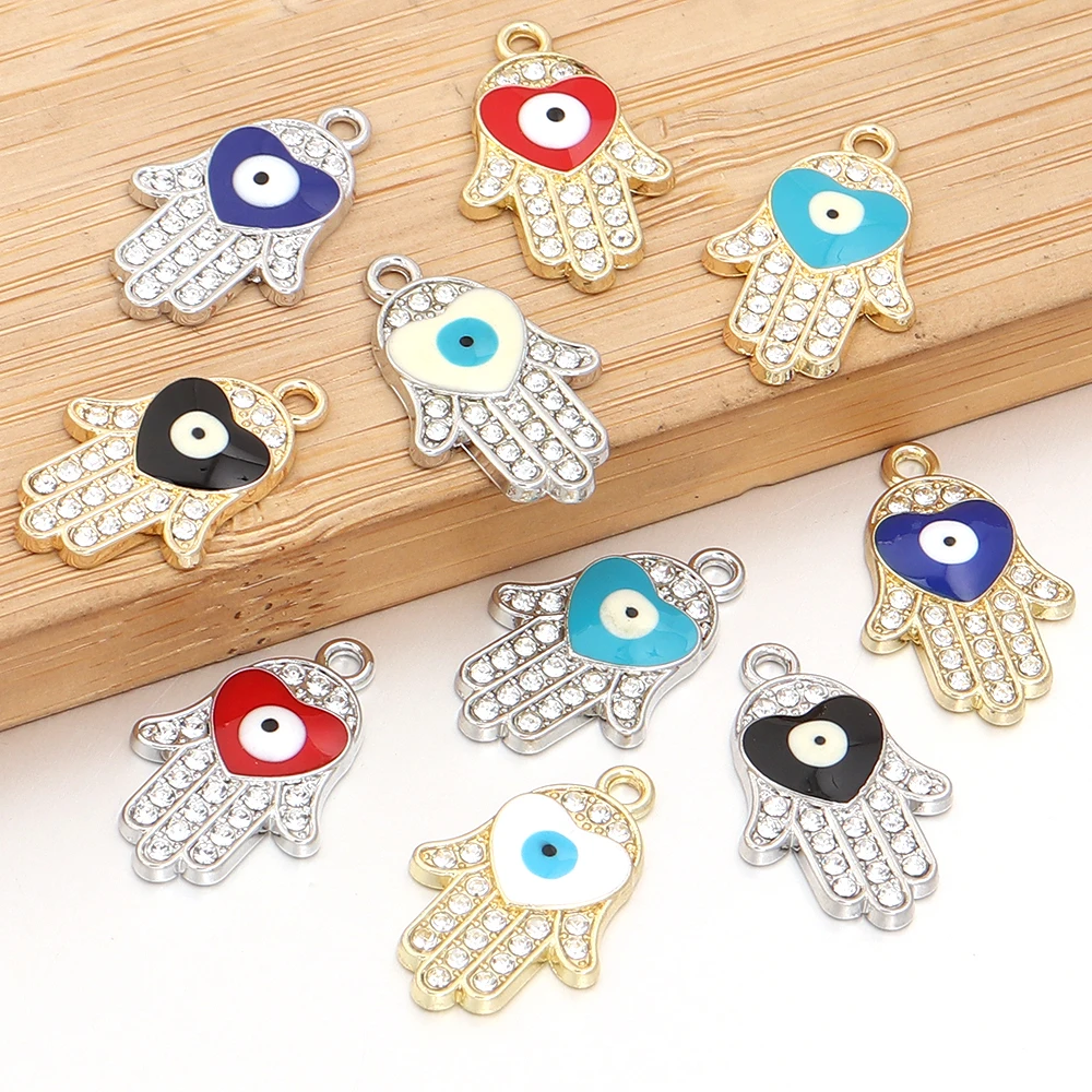 10Pcs/Lot Hand Shape with Crystal Eyes Vintage Alloy Charms For Jewelry Making Handmade DIY Bracelet Earrings Necklace Pendant view 5
