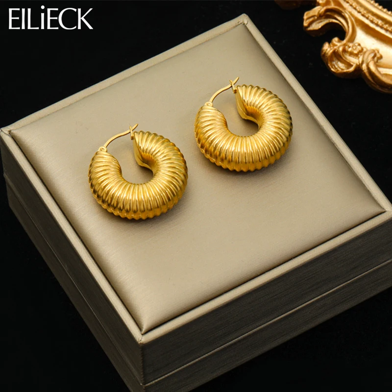 EILIECK 316L Stainless Steel Gold Color Spiral Hoop Earrings For Women Fashion Ear Jewelry Non-fading Gift Party Wedding Серьги