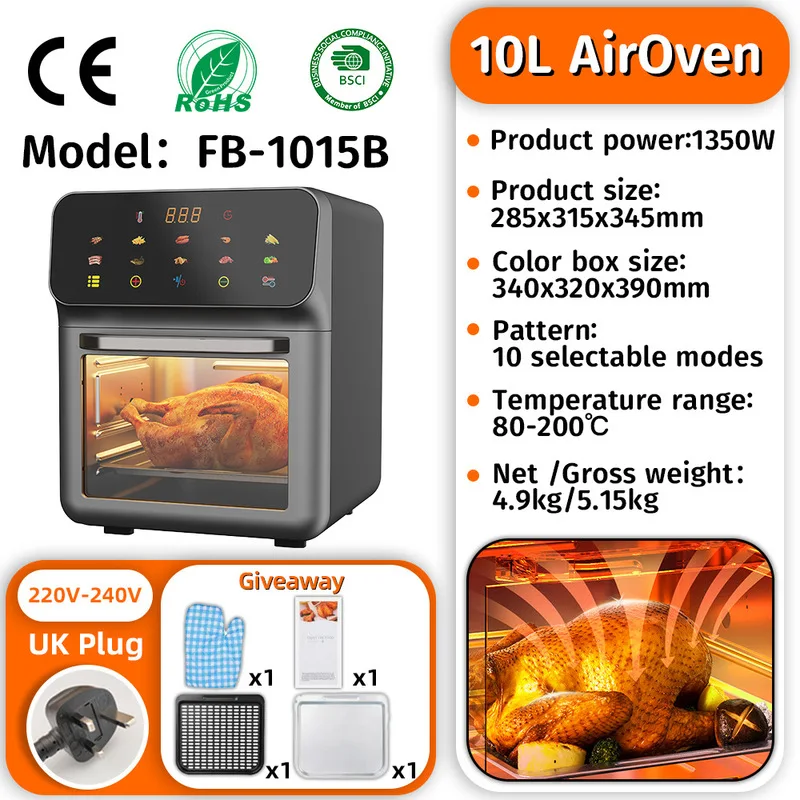 10L Dual Basket Air Fryer Oven 1350W Touch Screen Visible Window Electric Deep Fryer with Accessories