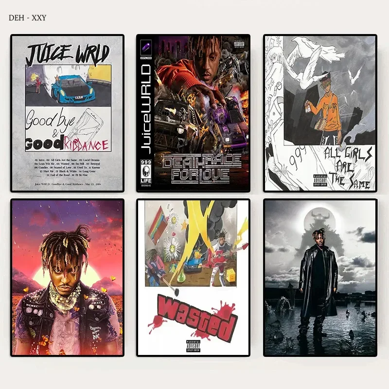 Canvas Prints Painting Hip Hop Singer Juice WRLD Album Cover Posters Juice Wrld Wall Art Rapper Portrait Wall Art Pictrues