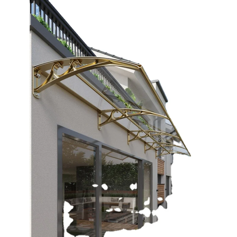 Custom Black Glass Door Canopy Polycarbonate U Channel Window Modern Durable Exterior Door Awning System Pavilion Roof Villa