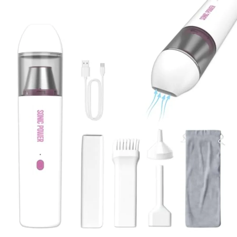 Portable Cordless Car Vacuum for car, home, pet office use; ABS plastic; white pink; 15000Pa suction, 2-in-1 vacuum blower, 4 a