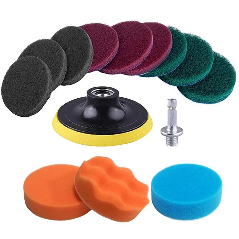 13 Pieces Drill Power Scrubber Brush Scouring Pads & Sponge Cleaning Kit - All Purpose Cleaner Scrubbing Cordless Drill