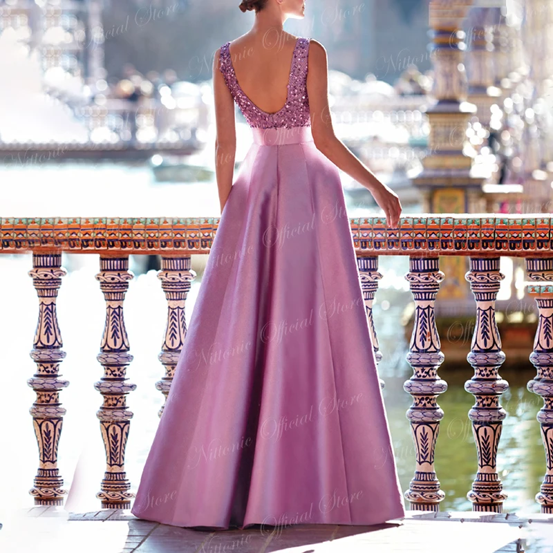 Robe de Bal Longue en Satin pour Femme, Col en V, Longueur au Sol, Ligne A, Soirée, Événements Spéciaux, Mariage, Nouvelle Collection 2023