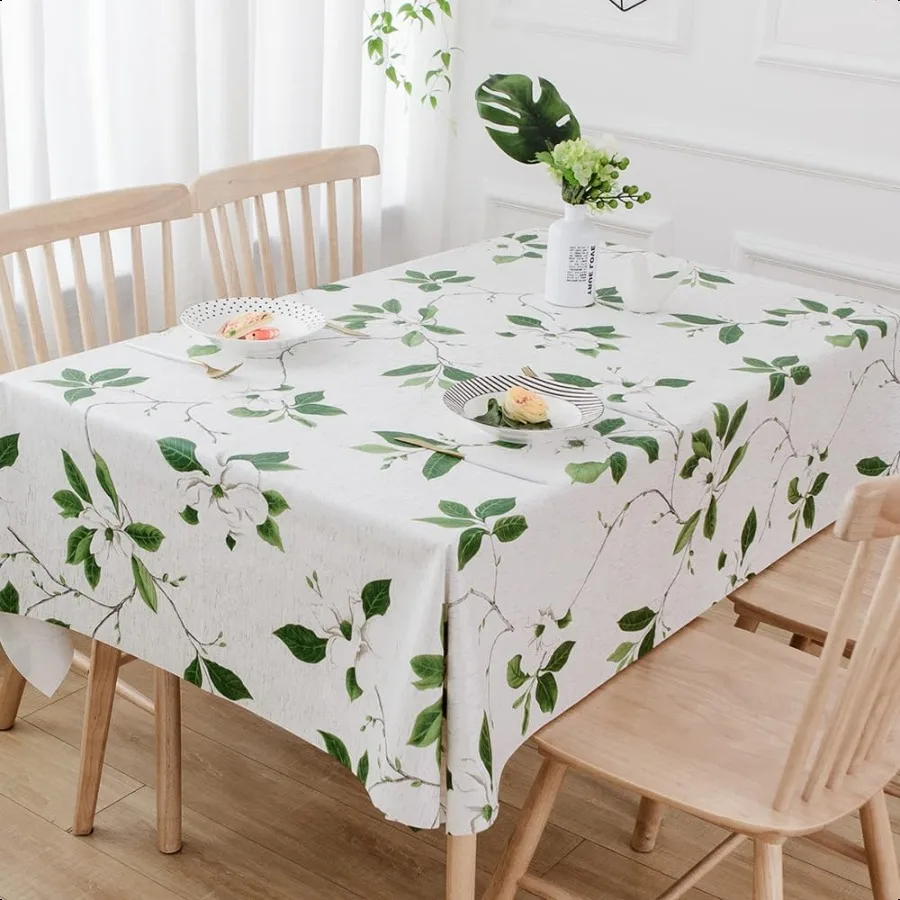 

Heavy Duty Vinyl Table Cloth for Kitchen Dining Tables Wipeable PVC Tablecloth for Rec Table 54'' x 84'' Green Leaves