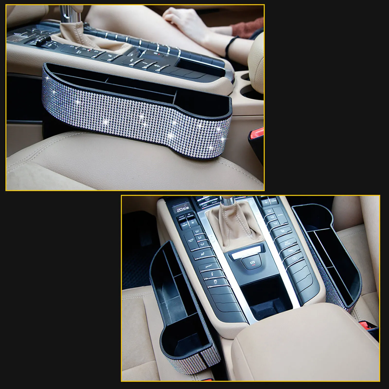 Car Seat Gap Organizer Rhinestone Studded Storage Case Microfiber ABS Durable Practical Driver Side Car Seat Gap Filler