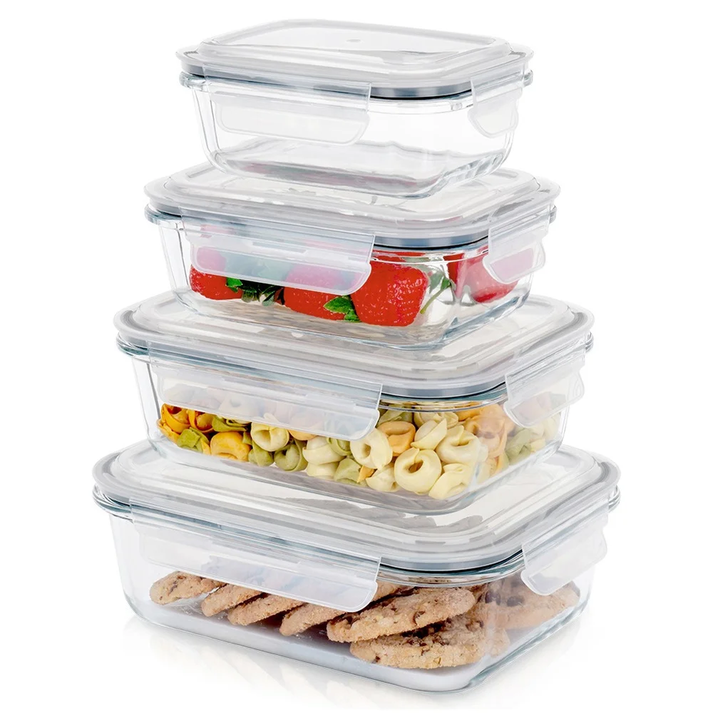 Contenedores de vidrio para alimentos, tapa y sello, 4 piezas
