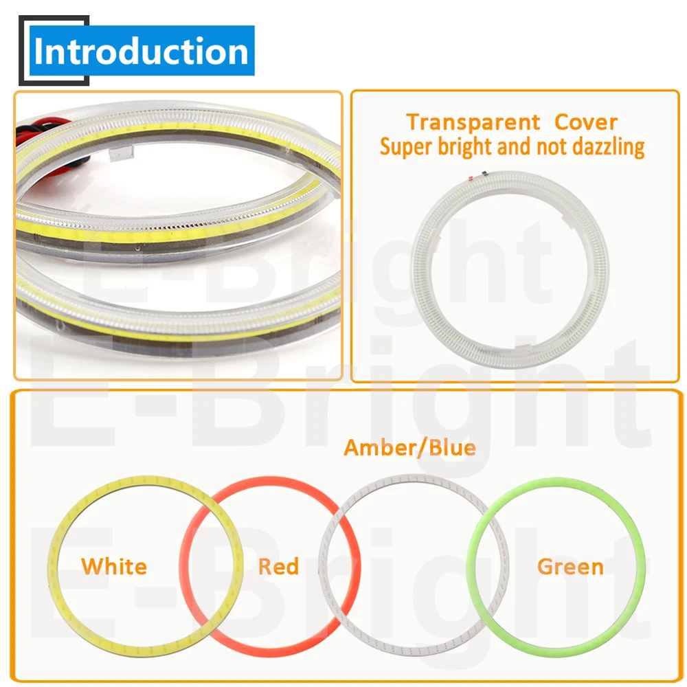 COB-luces Led de Ojos de Ángel para coche y motocicleta, faros antiniebla de 60, 70, 80, 90, 95, 100mm, 110mm, 120mm, blanco, azul, rojo, verde,