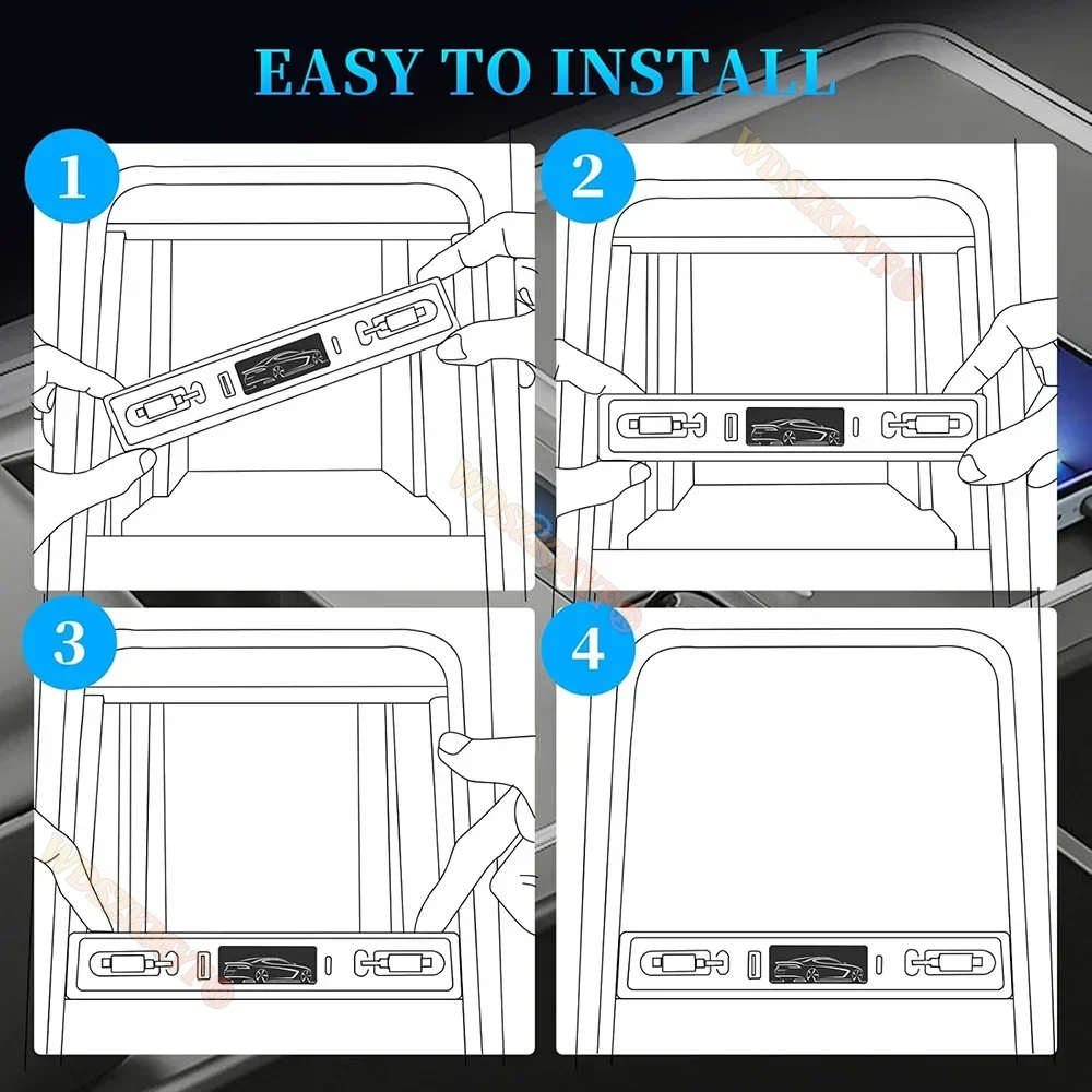 4IN1 For Tesla Model 3/ Y 2021-23 Docking Station Quick Charger USB LED Shunt Hub Extension Center Console 4 Ports Smart Sensor view 6