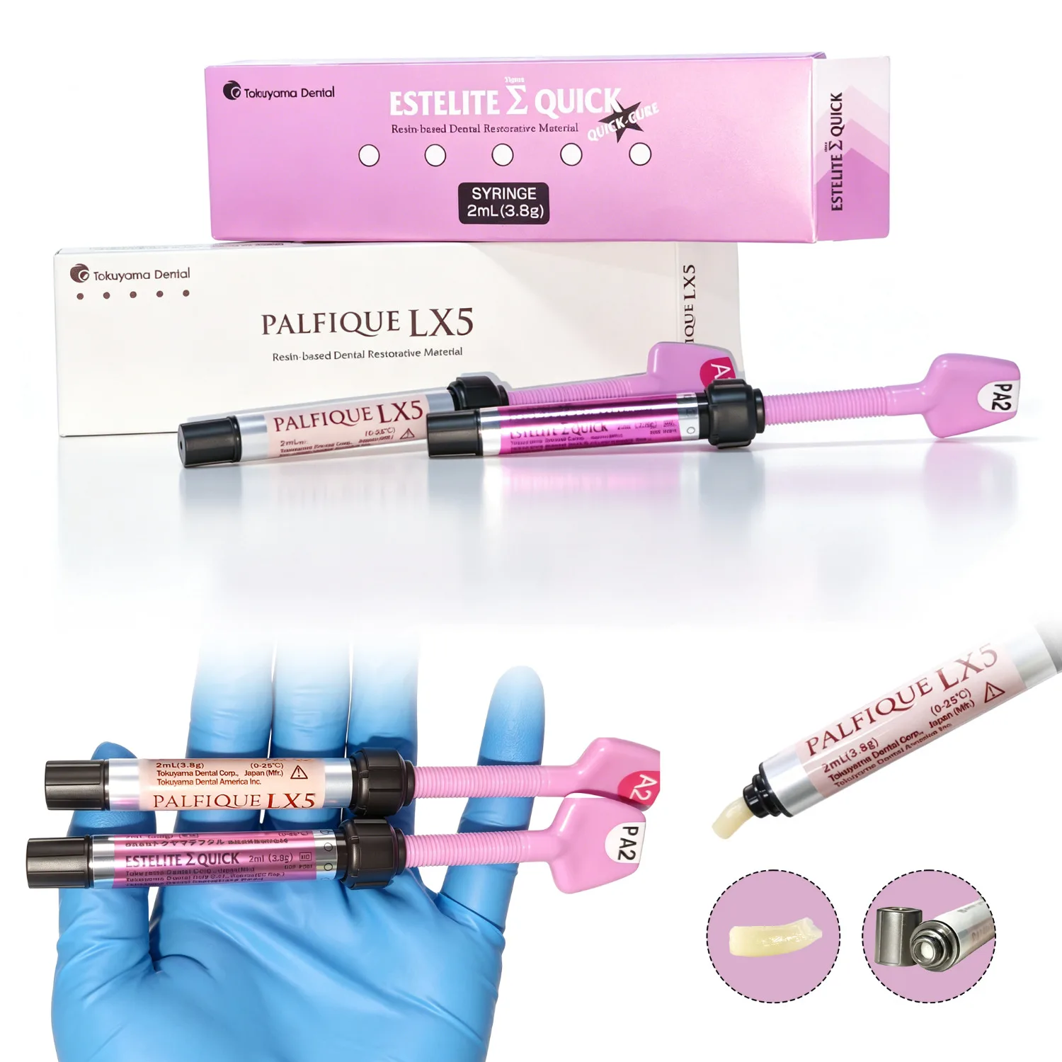 Dental  PALFIQUE LX5 & ESTELITE-QUICK Tokuyama Dental Resin Light Cure Composite Resin Syringe 2ml Repair Therapeutic Materials