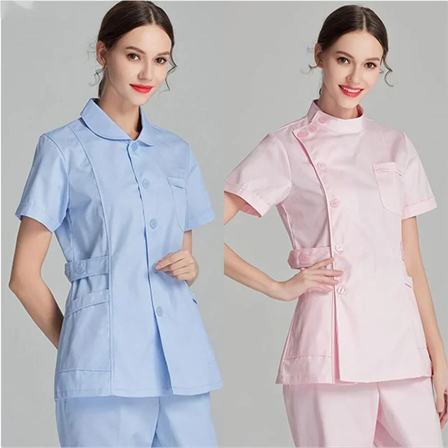 Azul manga longa scrubs top para mulheres, uniformes de enfermeira, jaleco, uniforme médico, outwear, roupas médicas, salão de beleza, 2024