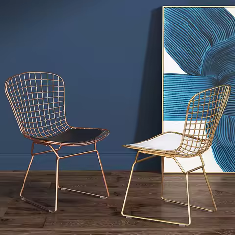 Nordic Style Ins Grid Chair Net Celebrity Hollow Gold Dining Chair Iron Creative Home Backrest Dressing Stool Furniture