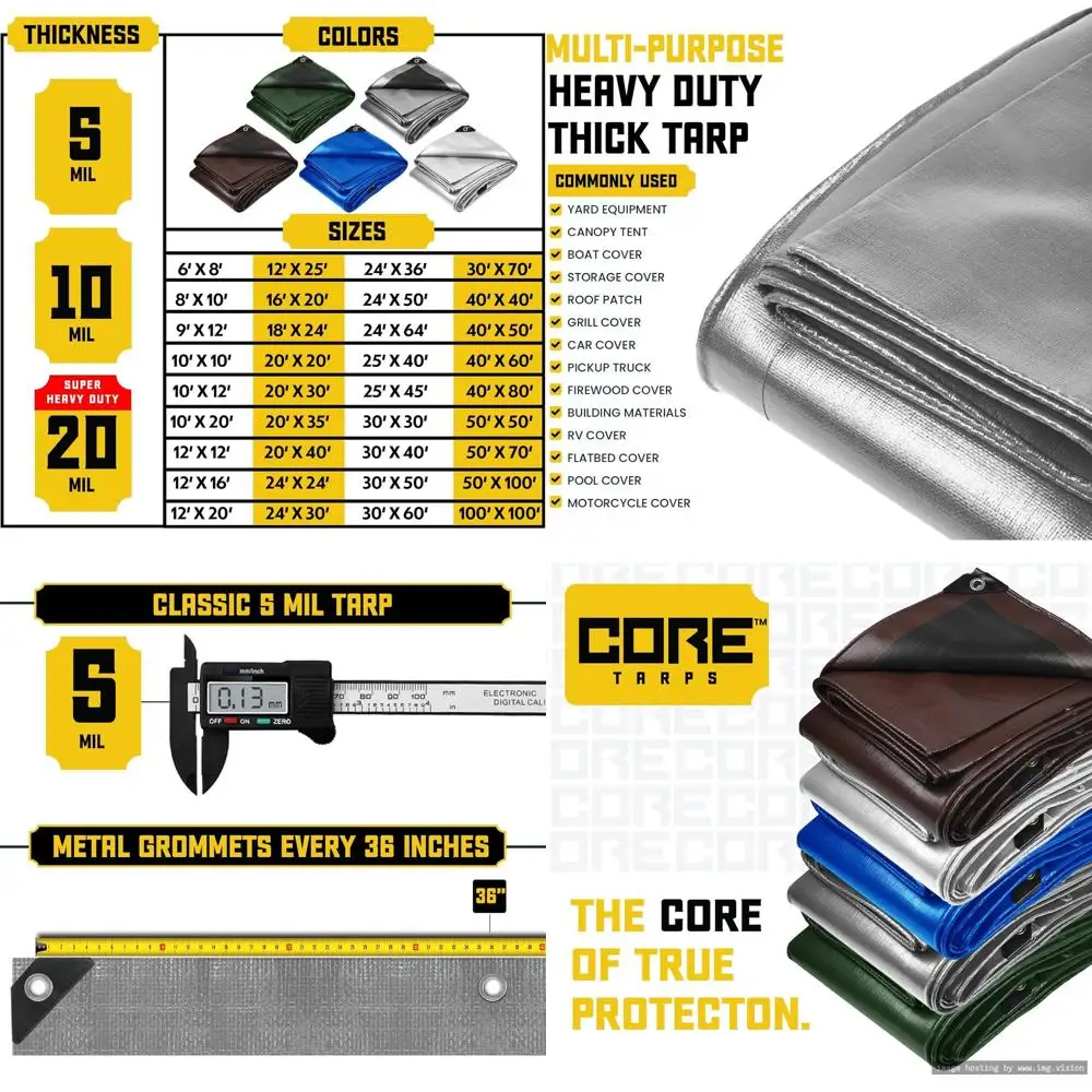 

Прочные водонепроницаемые УФ-стойкие полимерные тенты толщиной 5 мил, с усиленными краями, для патио, бассейна, покрытия для лодок (серебристо-черные, 40'x50')