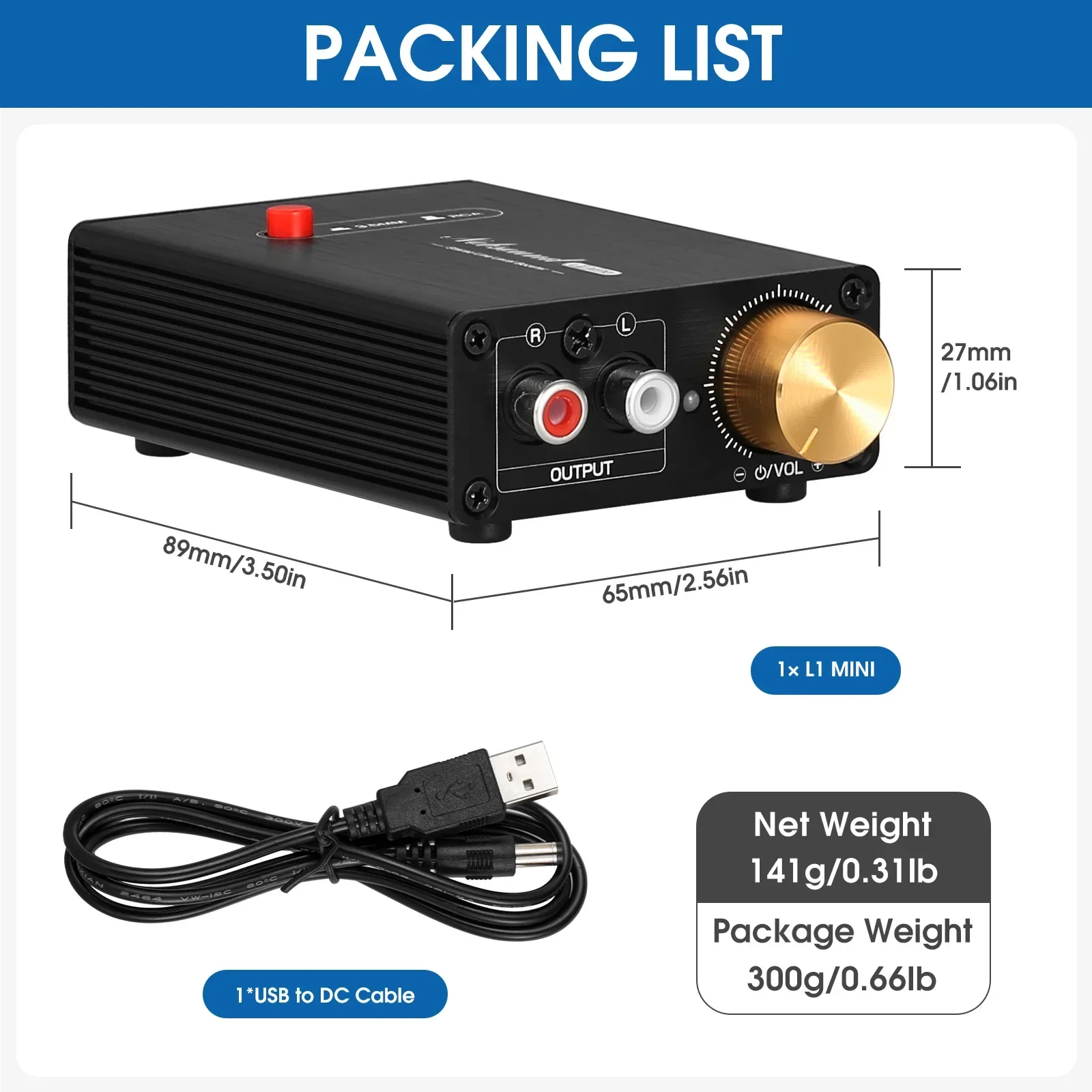 Douk Audio L1MINI 미니 스테레오 라인 레벨 부스터 앰프, 오디오 프리앰프, 20dB 게인 및 볼륨 조절