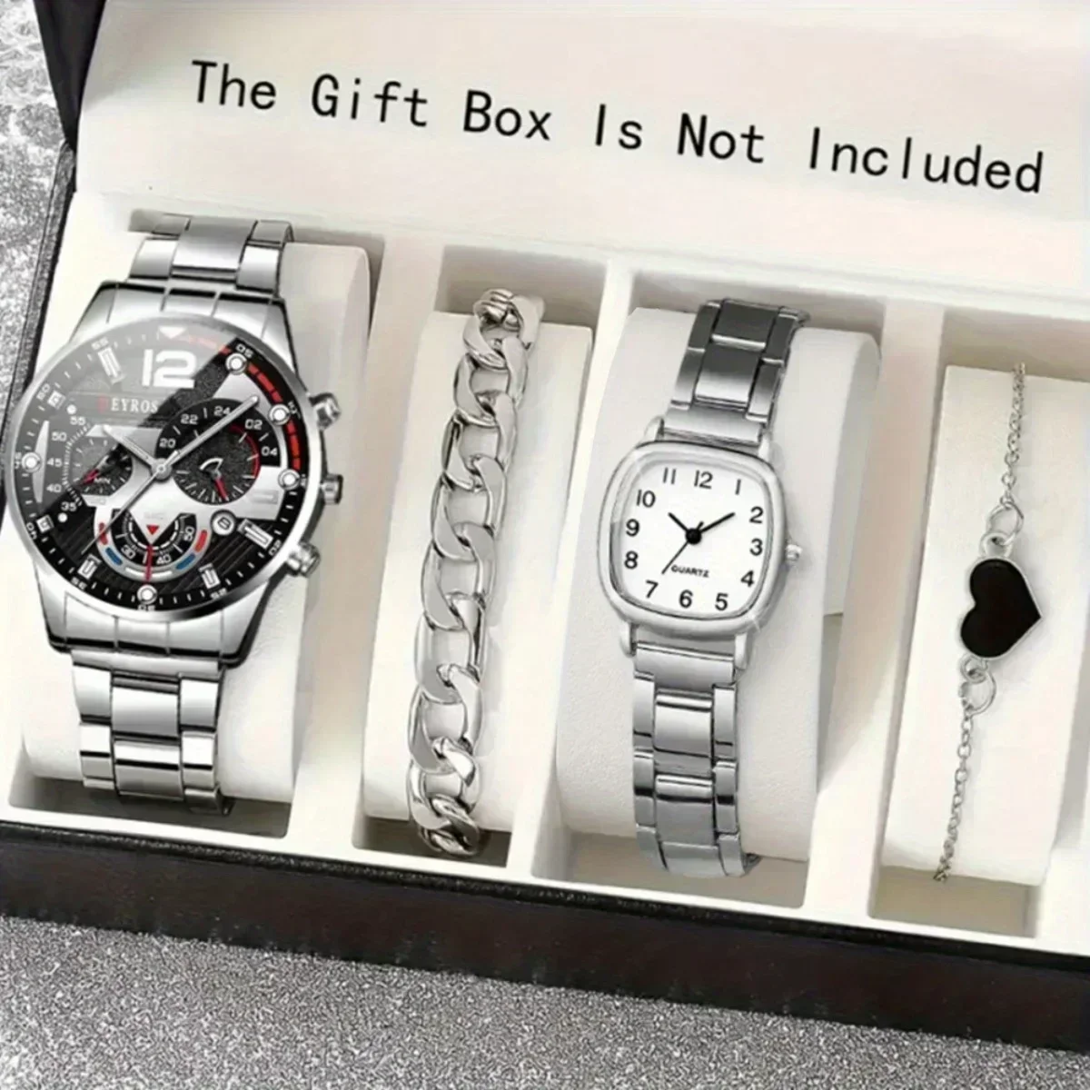 20264pcs/set Couple Watches ，Quartz Watch Date Display Men's Wrist Watch， Alloy Strap Round Square Dial Watches for Men