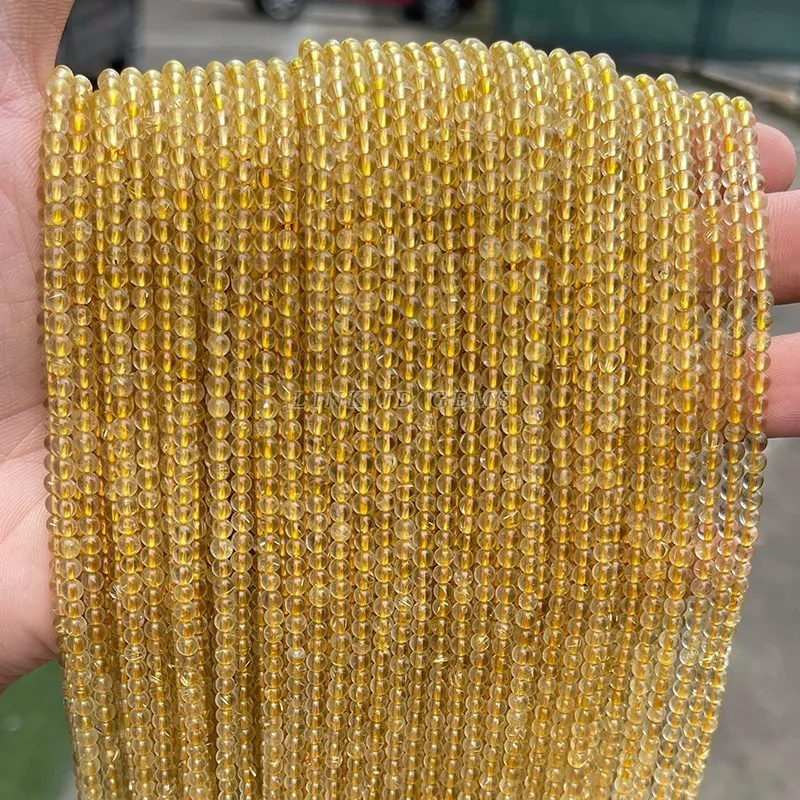 주얼리 제작용 루즈 스페이서 작은 원형 비즈, 천연석 금 루티드 쿼츠 비즈, DIY 목걸이 팔찌 액세서리, 3mm