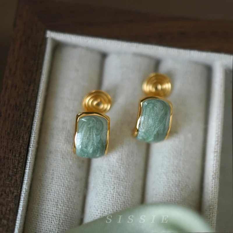 

New Chinese green oil painting Clip Earrings for Women Girls accessories painless women's earrings no piercing