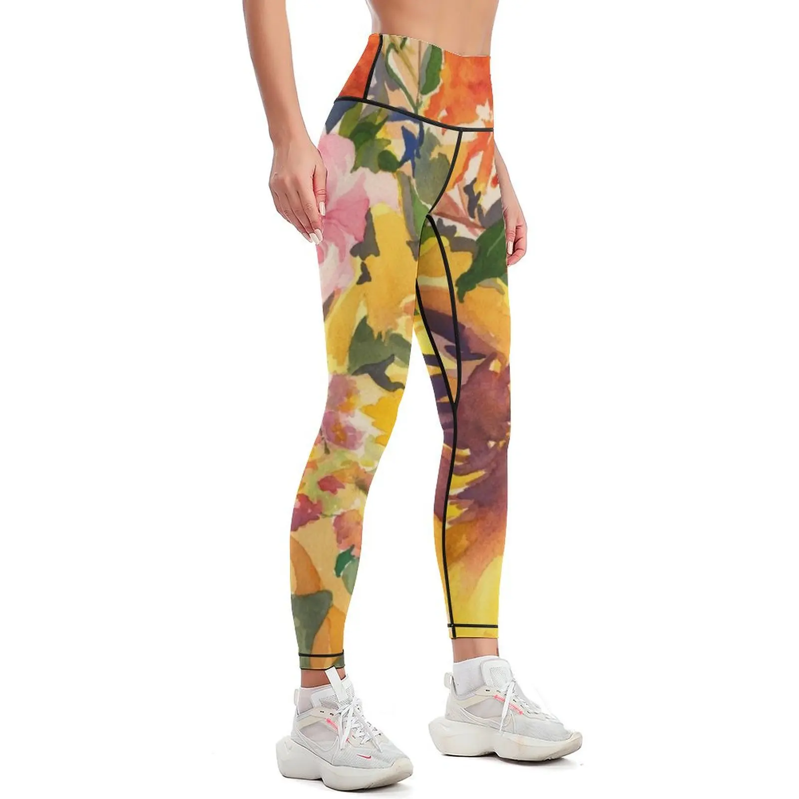 Yellow Blossoms Leggings Fitness's gym clothes Legging sexy woman Tight fitting woman Clothing fitness Womens Leggings