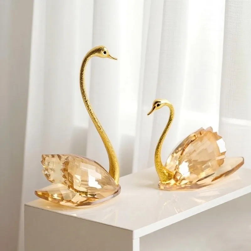 Light luxury crystal swan statue couple accessories home decor glass ornaments romantic wedding decoration Valentine's Day Gift