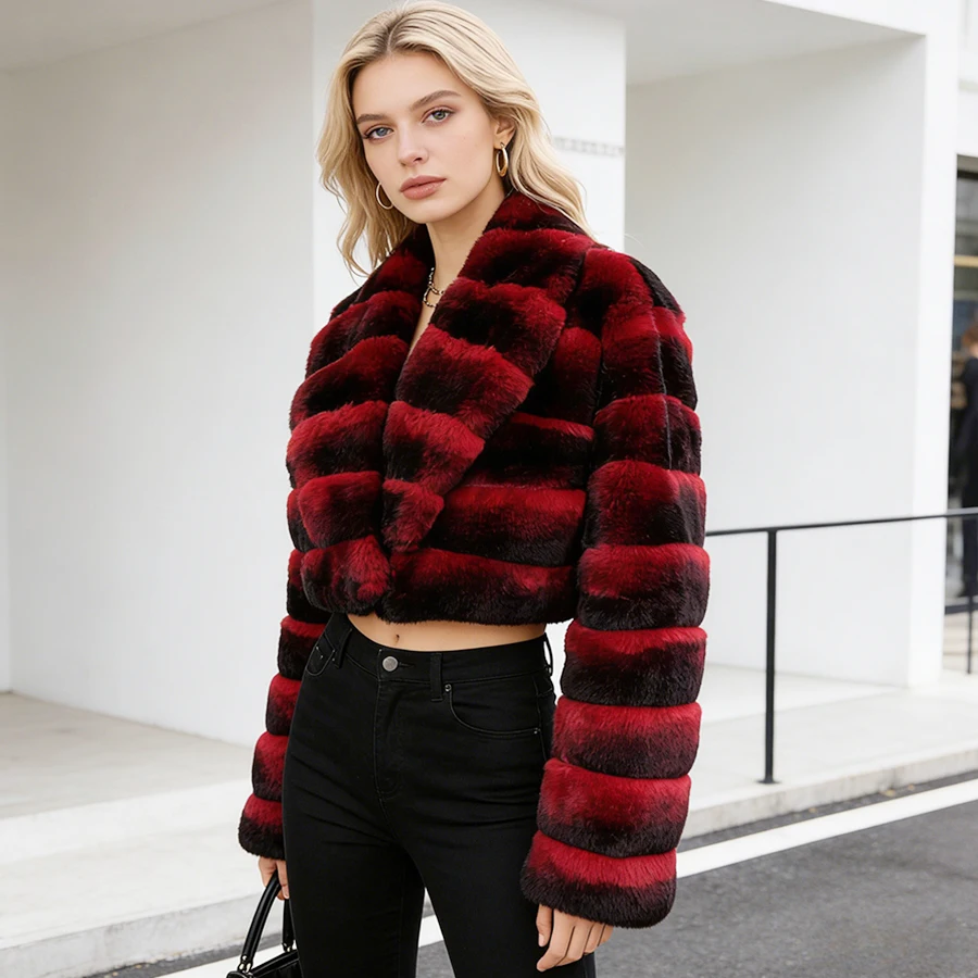 

Chinchilla Fur Coats With Collar Real Fur Coat For Woman Natural Rex Rabbit Fur Jacket Best Selling Women's Winter Jacket