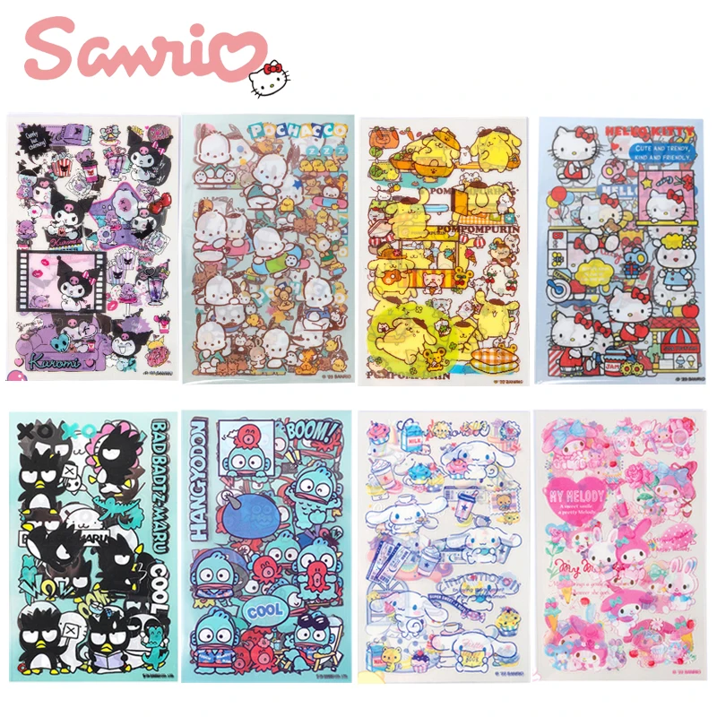 Sanrio Cartoon Sticker Hello Kitty Kuromi Cinnamoroll Pachacco Diy Decorative Material Stickers Kids School Supplies Stationery