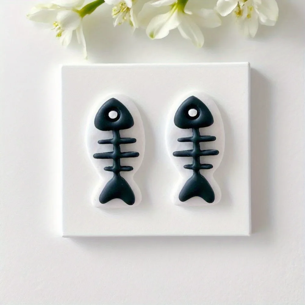 2Pcs  Fish Bone Polymer Clay Cutters 3D Printed Ocean Theme Earring Pendant DIY Handmade Jewelry Making Tools